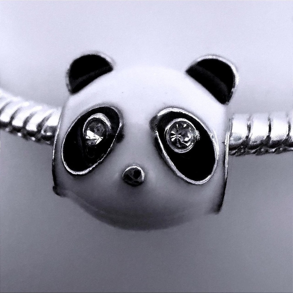 Panda Bear Silver Bead Charm Fits Snake Chain Bracelet